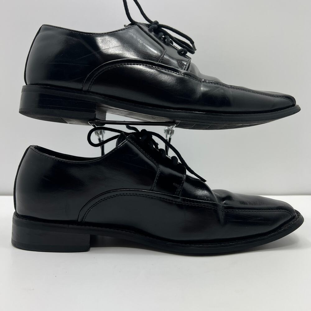 Derby Mens 7.5 Dress Shoes Giorgio Venturi Black Leather Upper - Picture 4 of 8